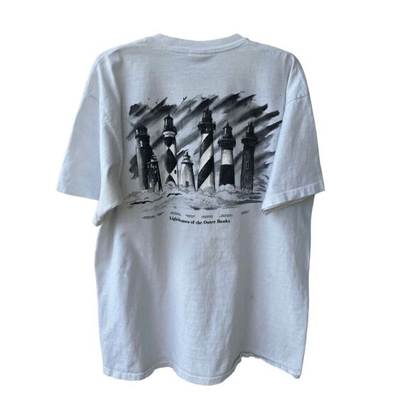Vintage 90s Outer Banks Lighthouses Ribbed Single Stitch T-Shirt made in USA - Picture 2 of 11